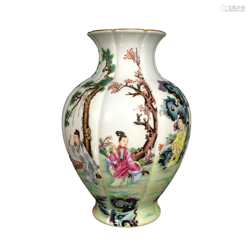 A Fine Famille-Rose Character Story Vase