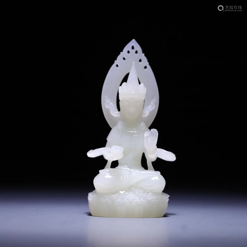 A Hetian Jade Figure Of Guanyin