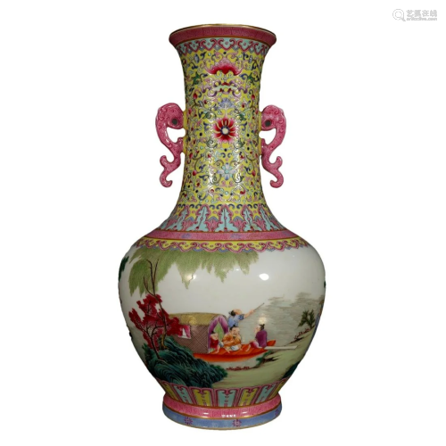 A Fine Famille-Rose Character Story Vase