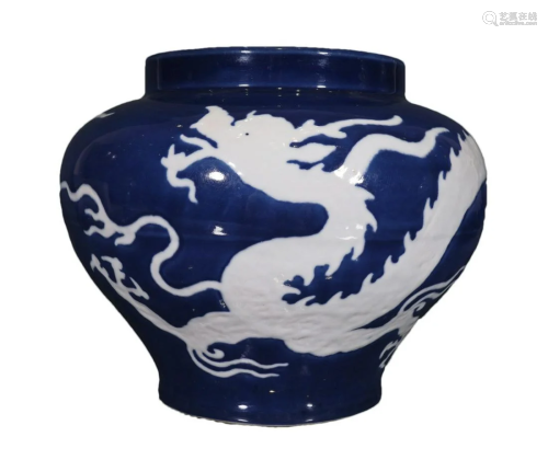 A Lovely Ji-blue White-dragon Pot