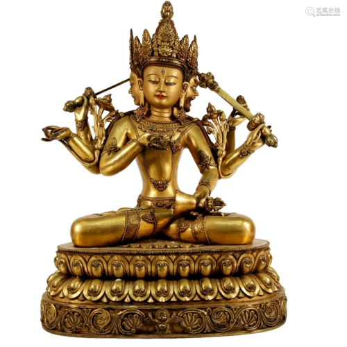 Gilt Bronze Guanyin Statue