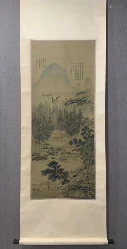 A Chinese Ink Painting Hanging Scroll By Shen Zhen