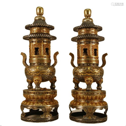 A Gilt-Bronze Silver 'Dragon' Tripod Censer