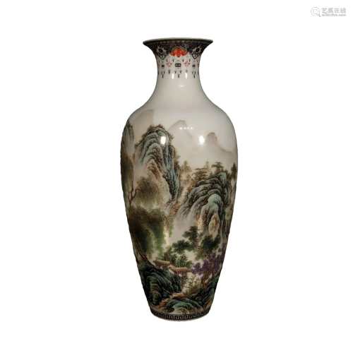 A Delicate Famille-Rose Landscape Vase