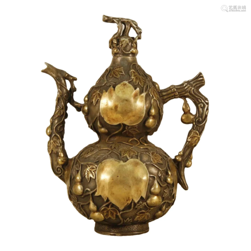 A Gilt-Bronze Silver Gourd-Form Ewer