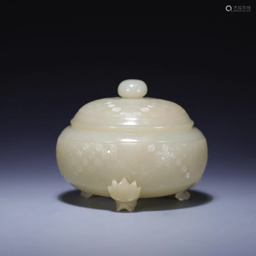 A Hetian Jade Moghol-Style Tripod Censer And Cover