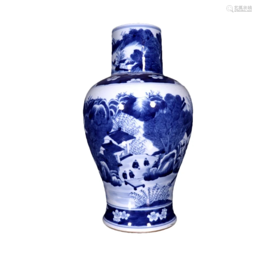 A Gorgeous Blue And White Landscape& Figure Vase