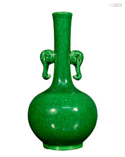 A Fabulous Melon Peel Green Elephant-Ear Vase