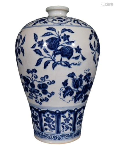 A Lovely Blue And White Flower& Fruit Plum Vase