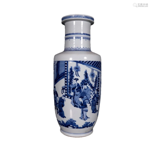 A Gorgeous Blue And White Figure Vase