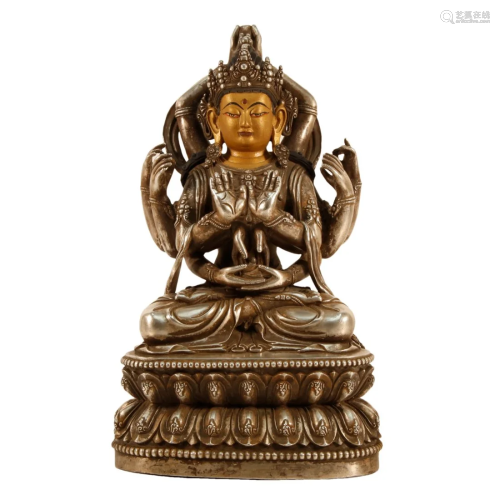 Gilt Bronze Gems-Inlaid Bodhisattva Statue