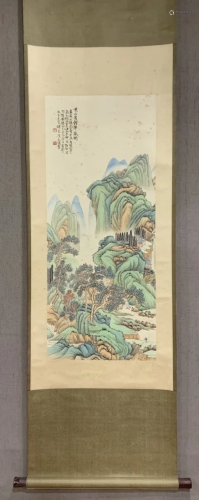 A Chinese Ink Painting Hanging Scroll By He Tianjian
