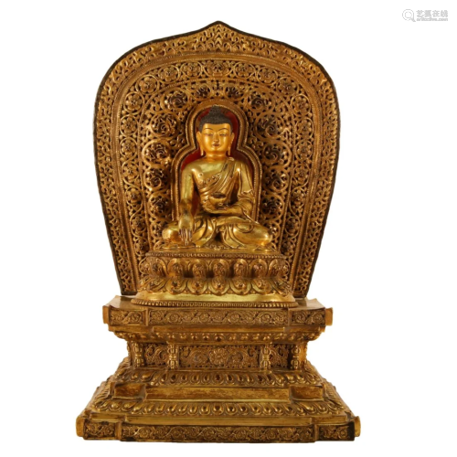 A Gilt-Bronze Figure Of Buddha Shakyamuni With Inscriptions