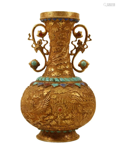 A Gilt-Bronze Gem-Inlaid 'Phoenix& Flower' Vas...