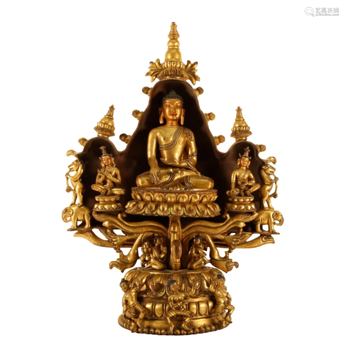 A Gilt-Bronze Figure Of Buddha Shakyamuni With Inscriptions