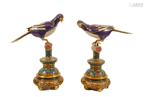 A Pair Of Cloisonne Bird Decorations