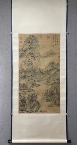 A Chinese Ink Painting Hanging Scroll By Wang Shimin