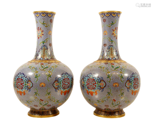 A Pair Of Cloisonne 'Scrolling Lotus' Vases