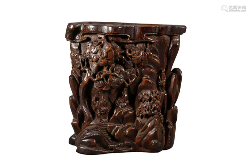 An Eaglewood 'Landscape& Figure' Brush Pot