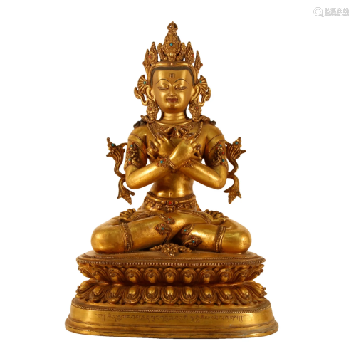 A Gilt-Bronze Gem-Inlaid Figure Of Vajradhara