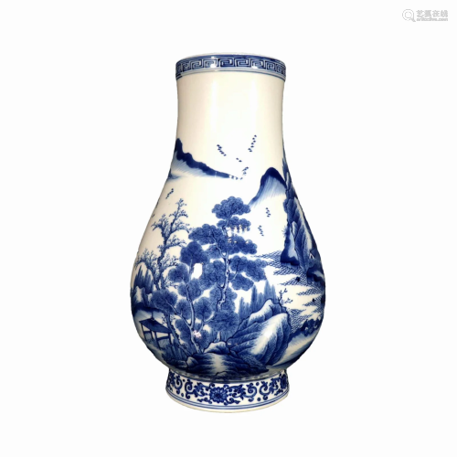 A Blue And White 'Landscape' Vase