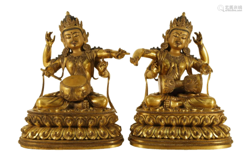 A Pair Of Gilt-Bronze Figures Of Bodhisattva