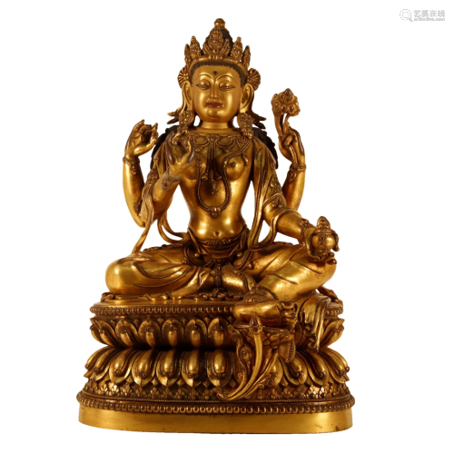 A Gilt-Bronze Figure Of Four-Armed Avalokiteshvara