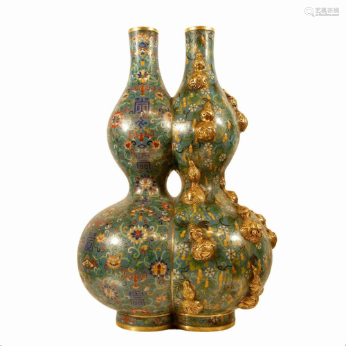A Cloisonne Double-Gourd 'Scrolling Lotus' Vase