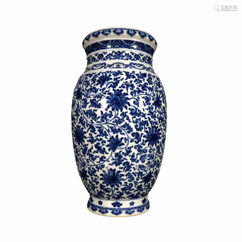 A Blue And White 'Scrolling Flower' Vase