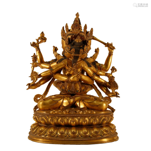 A Gilt-Bronze Gem-Inlaid Figure Of Jubilant Buddha