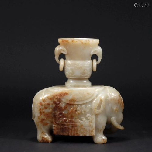 A Hetian Jade 'Elephant' Zun-Form Vase