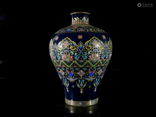 A blue-ground enamelled yangcai vase