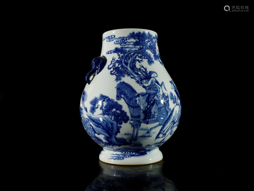 A Rare Blue and White 'Figure' Handle Vase