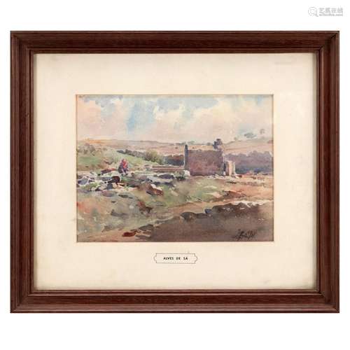 JOÃO ALVES DE SÁ (1878 - 1972), LANDSCAPE WITH RUIN AND FIGU...