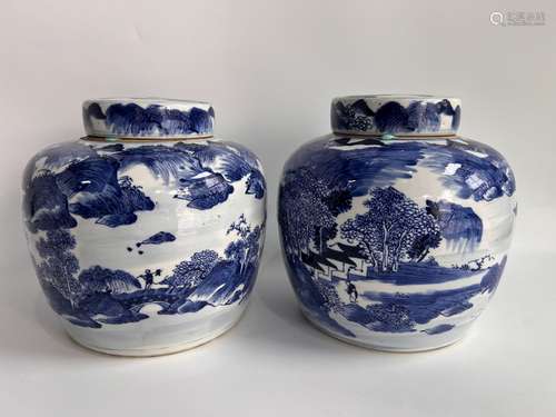 A pair of blue&white teajars, Qing Dynasty Pr.