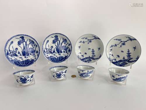 Two pair of blue&white teasets, KangXi Pr.