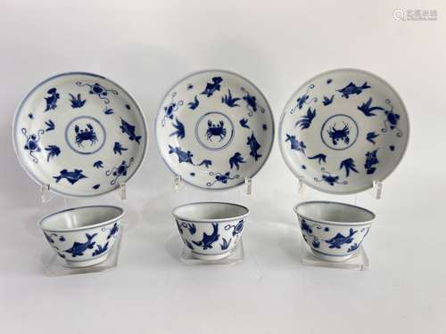 Three sets of cups and saucers, KangXi Pr.