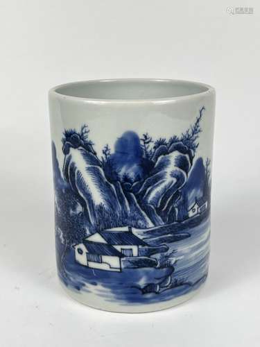 A blue&white brush pot, Qing Dynasty Pr.