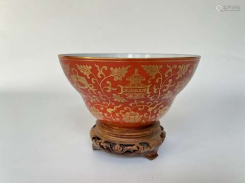 A gilt famille rose bowl, marked, QianLong Pr.