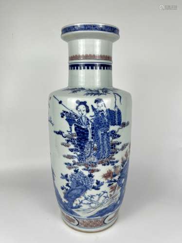A bluster underglaze red and blue&white vase, Qing Dynasty P...