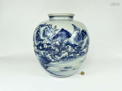 A large blue&white tea jar, Qing Dynasty Pr.