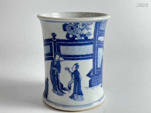 A miniature blue&white bursh pot, KangXi Pr.