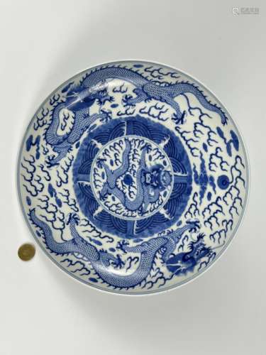 A blue&white dish, marked, Qing Dynasty Pr.