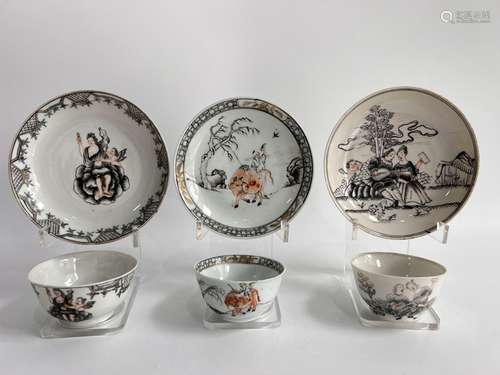 Three sets of cups and saucers, YongZheng Pr.