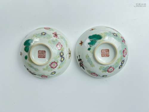 A pair of famille rose cups, marked, Qing Dynasty Pr.