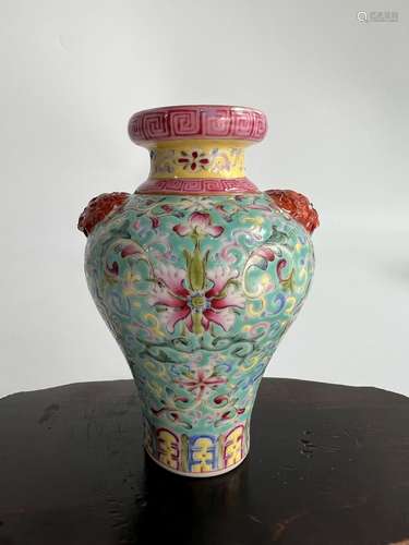 A double lion's head meiping vase, marked, Republic Pr.