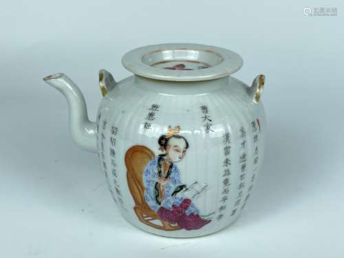 A figure decoreated teapot, Qing Dynasty Pr, purchased in 19...