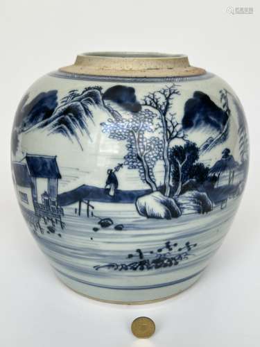 A blue&whte teajar, Qing Dynasty Pr.