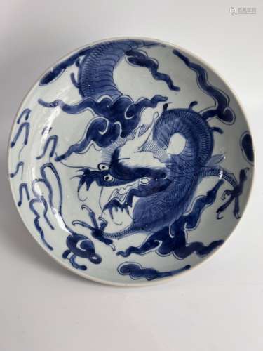 A blue&white dish, three markers, YongZheng Pr.
