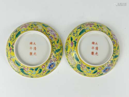 A pair of famille rose dishes, marked, Qing Dynasty Pr.